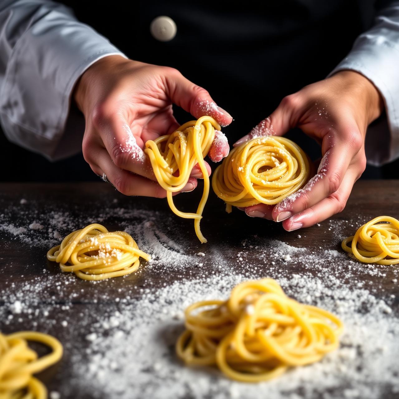 Chef hand-rolling pasta